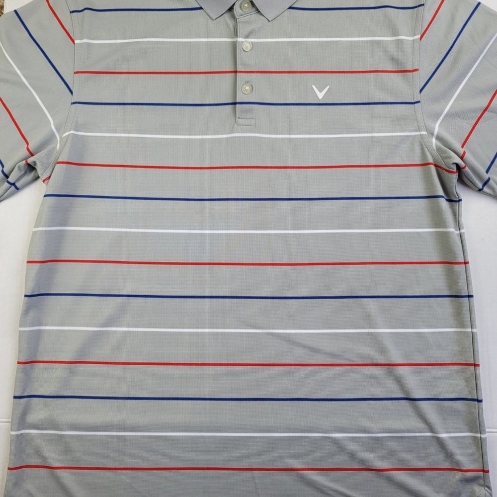 Callaway Gray Striped Golf Polo Shirt Men's - Picture 6 of 8